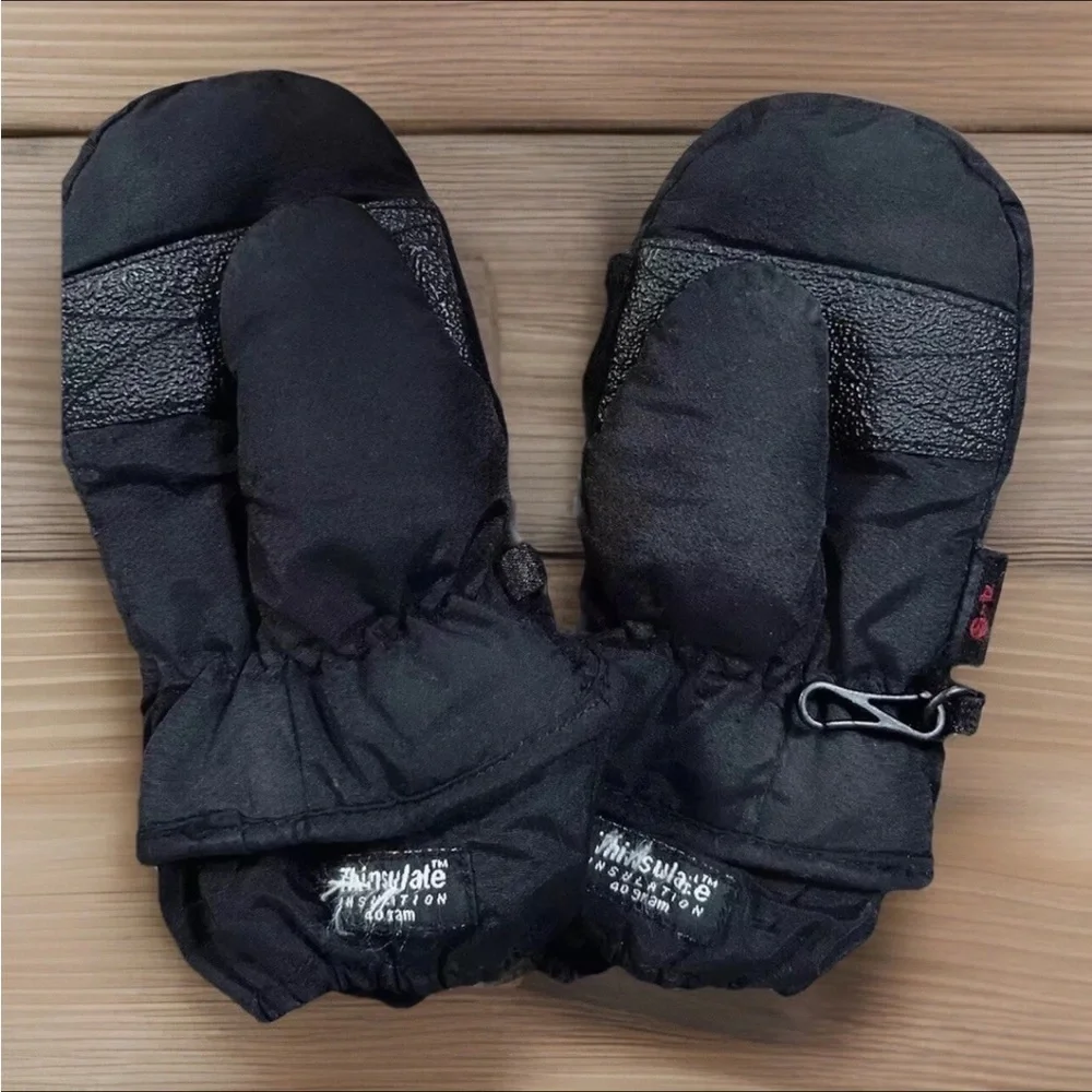 AUCLAIR Mittens Childs Unisex Black Adjustable 40 gm Insulation Ski/Snow Gloves